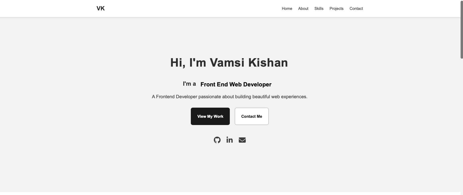 Hero section of a personal portfolio website
